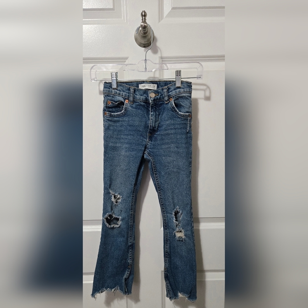Zara Blue Cropped Distressed Jeans